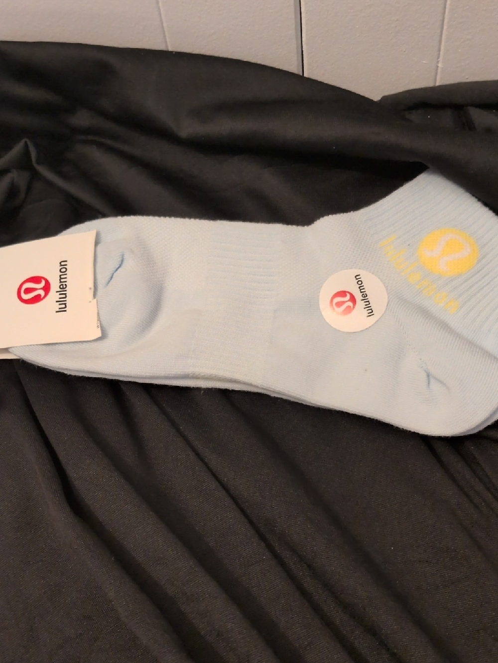 lululemon athletica Women's Pale Blue Ankle Socks with Yellow Logo